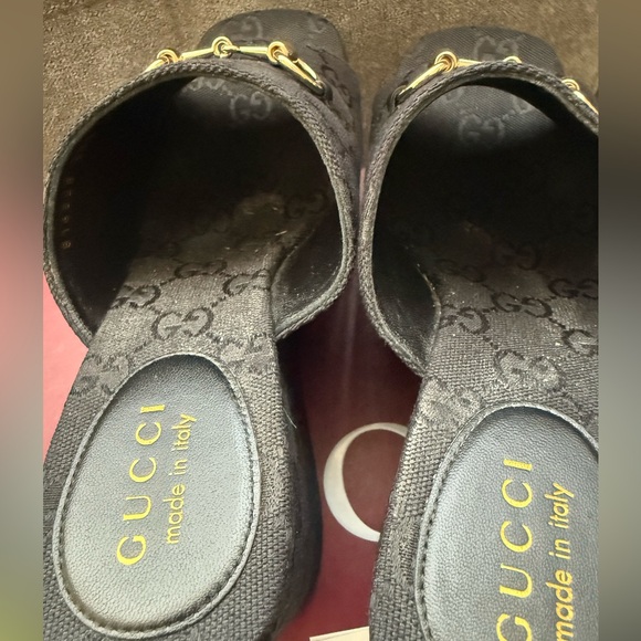 Gucci Black Wedge Sandals with Horsebit  Size 39.5 - Picture 7 of 12
